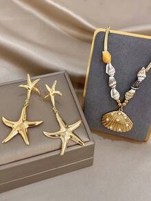 Bộ trang sức mạ vàng 18K gồm mặt dây chuyền vỏ sò và ngọc trai Bohemia, bông tai hình sao biển ánh kim, chống thấm nước và chống phai màu, thích hợp cho kỳ nghỉ hè, quà tặng cho mẹ, các buổi tiệc tùng, đám cưới, lễ tình nhân, kỷ niệm, lễ hội âm nhạc, Giáng sinh, lễ Phục sinh. - Nhiều màu - Xem 4