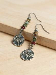 1 Đôi bông tai mặt dây chuyền hình chuồn chuồn tròn kiểu cổ điển bằng bạc, thích hợp cho nữ giới đeo hàng ngày, dự tiệc và du lịch, làm quà tặng trang sức. - Bạc - Xem 5