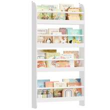 Furchen Libreria per Bambini,Libreria Montessoriana per Bambini,con 4 Ripiani,Libreria da parete per Cameretta e Stanza dei Giochi, Bianco 57x12x111,5cm - Bianco - Visualizzare 5