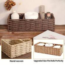 1pc Handwoven 3-Compartment Storage Basket, Handmade Paper Rope Multi-Function Storage Box With 3-Layer Divider Design, Can Be Used As Toilet Tank Shelf, Bathroom Tissue & Cosmetic Organizer, Sturdy And Durable Material, Ideal For Living Room, Bedroom, Tabletop, Vanity, Kitchen, Entryway Organization, Snack Holder - Khaki - View 2