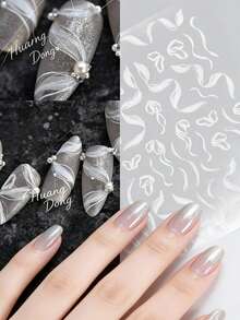 Silk Smoke Ribbon Nail Stickers, Delicate Ballet Nail Decals, Sensual Aesthetic - White - View 5