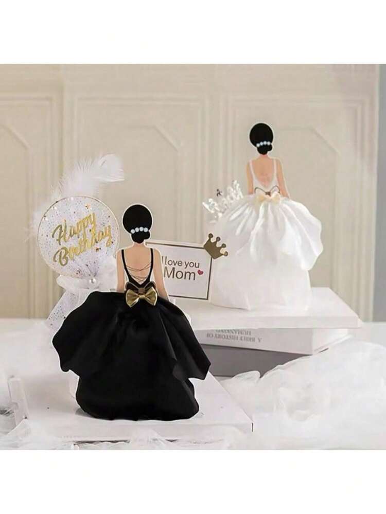 1pc/3pcs Elegant Dress Cake Topper, Suitable For Birthday Party, Mother's Day And Other Occasions - Multicolor - View 1