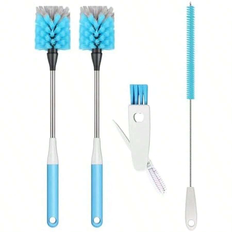 2-In-1 Water Bottle Brush, 14.5-Inch Long-Handled Cleaning Brush, Kitchen Scrubber, Lid Cleaner, Suitable For Water Bottles, Cups, Glasses, Baby Bottles, Blue - Cọ-4-xanh - Xem 1