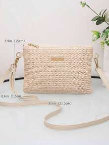 New Arrival Woven Handbag For Women, Versatile Small Square Shoulder/Crossbody Bag, Wholesale, Beach Purse, Perfect For Summer, Vacation & Daily Use, Travel Must Haves , Beach Bag, Holiday, Woven Bag, Straw Bag - Beige - View 4