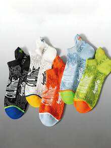 1/5 Pairs Men Street Graffiti Print Socks, Fashion Contrast Color Sports Socks, Breathable Comfortable Short Socks - Multicolor - View 2