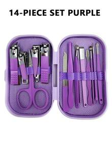 8/14pcs Multifunctional Manicure Set, Stainless Steel Nail Clippers For Fingers And Toes, Nail Care Tools, Pedicure Kit, Professional Travel Manicure Set, Purple New Packaging Box - Multicolor - View 13