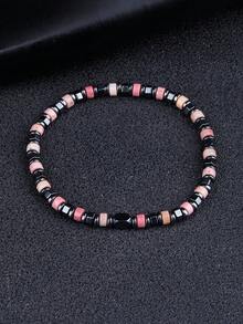 YAUKIA 1pc Bohemian Natural Stone Red Veins And Hexagonal Black Gallstones Bracelet,,Protection,Unisex, Stretch Jewelry, Ideal For Daily Wear - Multicolor - View 9