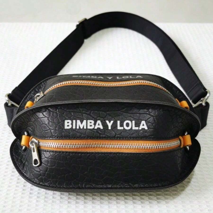 1 Piece Black Microfiber Leather Rugby Bag, Contrasting Color Double Zipper, Wide Logo Strap Crossbody Bag, Compact Shoulder Bag For Daily Commuting & Shopping, Women's. - Black - View 1