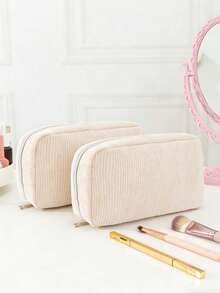 1pc Corduroy Makeup Bag With Letter Strap, Zipper Closure Portable Cosmetic Organizer, Suitable For Travel, Home, Unisex, All Seasons, Student Dorm, Mother's Day, Thanksgiving, New Year Gift - Multicolor - View 21