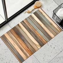 1pc Wood Mosaic Pattern Silica Gel Bathroom Doormat, Washable Non-Slip Durable Floor Rug - Wood Panel Splicing Pattern - View 2