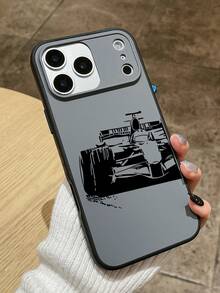 Coque de téléphone avec imprimé silhouette de Formule 1, design 2 en 1, double protection (cadre souple en TPU + plaque arrière rigide en polycarbonate), protection d'objectif surélevée, anti-chute et anti-rayures, texture antidérapante ondulée et boutons texturés, toucher doux, anti-salissures et anti-traces de doigts, style mécanique et industriel, idéale pour les passionnés de course automobile et les influenceurs, compatible avec les coques iPhone et Galaxy. - Noir - Voir 1