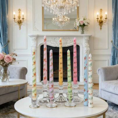 2-Piece European-Style Rose-Print Long Candle Set – Smokeless Soy Wax. Ideal For Lighting, Venue Decoration, And Creating Ambiance. These 0.86*9.84 Inch Printed Cone Candles Are Suitable For Home Decor, Living Rooms, Hotel Decorations, Wedding Center Displays, Outdoor Settings, High-End Restaurant Supplies, Romantic Candlelight Dinners, And All Kinds Of Parties.