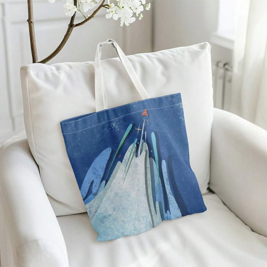 1pc Canvas Tote Bag, Spacious Fashion Shoulder Bag, Large Capacity Foldable Handbag, Reusable Carry Bag - Multicolor - View 1