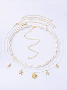 Bộ 3 chiếc dây đeo eo đính hạt hình vỏ sò và sao biển phong cách Bohemian dành cho nữ. - Vàng - Xem 3