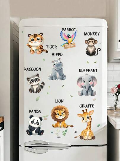 English Cartoon Animal Background Stickers For Nursery Children's Bedroom Furniture Decor Self-Adhesive Decals