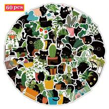 60张可爱猫咪植物卡通贴纸，防水黑猫贴纸，适用于水瓶、笔记本电脑、滑板等，黑猫贴纸装饰，青少年礼物 - 小黑貓 - 查看 7