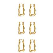 304 Stainless Steel Simple U-Shaped Bamboo Knot Design Earrings, Fashionable & Unique, Durable & Fade-Resistant, Suitable For Women - Gold - View 12