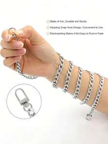 Juego de correas de cadena cubana de plata (20 cm, 39 cm, 60 cm, 80 cm, 120 cm), accesorios de correa de cadena de lujo de plata desmontable de varias longitudes, adecuado para bolso cruzado/bolso/bolso de hombro, adecuado para uso diario, fiesta, boda, regalo de vacaciones para mujeres - Plateado - Ver 4