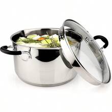 Stainless Steel Stockpot With Glass Strainer Lid, 6 Quart Stock Pot, Soup Saucepan Cookware, Side Spouts, Multipurpose, Induction Pan, (5-Ply Capsule Bottom, 6QT) - View 1