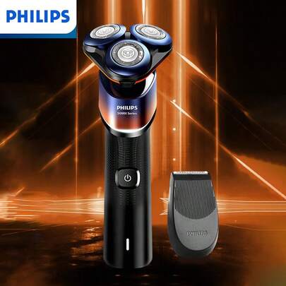 PHILIPS 男士电动剃须刀，二合一电动剃须刀套装，带头发和鬓角修剪器，干湿两用，不锈钢旋转刀片 - 男士最佳礼物