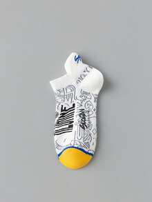 1/5 Pairs Men Street Graffiti Print Socks, Fashion Contrast Color Sports Socks, Breathable Comfortable Short Socks - Multicolor - View 6