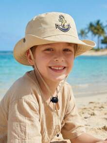 1pc Kids' Beige Foldable Cartoon Bucket Hat, Suitable For Boys In Spring, Summer, Autumn And Winter, Lightweight For Outdoor, Travel, School Activities - 1PC - View 4