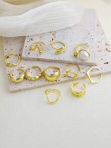 11件套朋克风戒指套装，复古几何戒指套装，时尚个性化珠宝礼品，适合日常穿搭和派对配饰 - 金黃色 - 查看 3