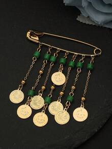 Gold Tassel Vintage Coin Brooch, Mother's Day Gift, Wedding Accessory - Emas - View 2