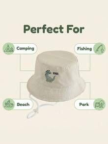 1顶儿童恐龙挖掘机水豚刺绣可爱防晒渔夫帽，婴幼儿渔夫帽 - 彩色 - 查看 4