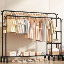 1 Stück freistehender Dual-Bar multifunktionaler Kleiderständer für das Schlafzimmer, Metall Kleiderbügel Organizer, schwarzer Kleiderständer auf Rollen zum Aufhängen von Kleidung und Hüten, geeignet für Schlafzimmer, Büro, Studentenwohnheim, Hochzeit, Party, Weihnachten, Halloween, Neujahr und Geburtstag Aufbewahrung, kann auch als Weihnachtsdekoration, Weihnachtsschmuck, Weihnachtskugel, Geschenk für Frauen verwendet werden - Verschiedenfarbig - Übersicht 12