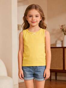 4pcs/Set Atasan Camisole Warna Permen untuk Anak Perempuan dengan Hiasan Pita, Cocok untuk Dipakai Sehari-hari di Musim Semi/Panas - MultiWarna - View 8