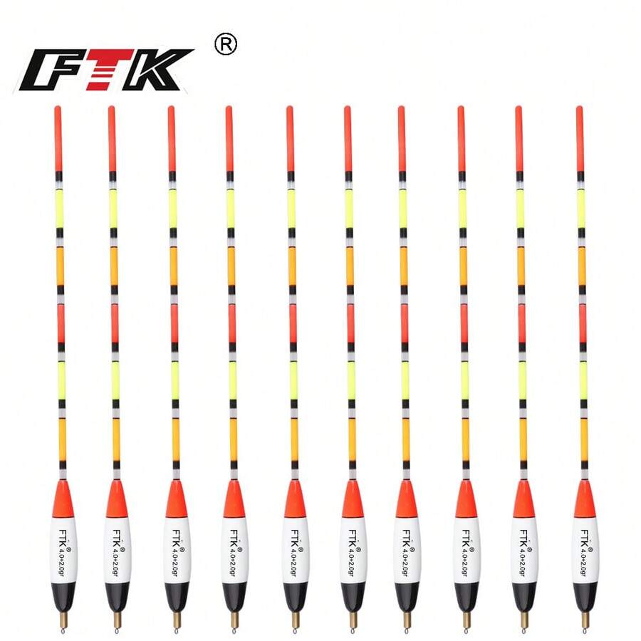 FTK 10个装远投型摇摆鱼浮漂，4种不同重量，适用于石斑鱼、鲤鱼等鱼类垂钓。