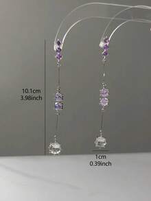 1 par de pendientes de borla de vidrio púrpura largos, elegantes y lujosos, adecuados para banquetes y uso vacacional - Morado - Ver 4