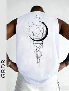 GRDR 男士夏季印花圆领休闲背心 - 白色 - 查看 2