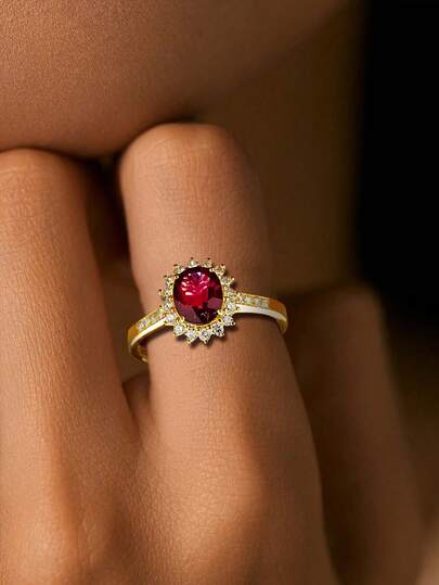 1pc S925 Sterling Silver Luxury Geometric Oval Zirconia Sunflower Ring, Niche French Elegant Versatile Formal Jewelry