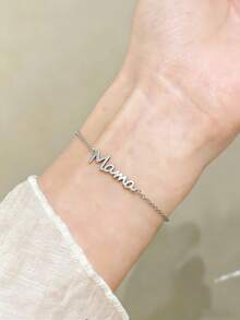 1 Stück 18K vergoldetes Edelstahl "Mama" Buchstaben Kette Armband, minimalistischer, lässiger und vielseitiger Schmuck, perfektes Muttertagsgeschenk für Mama - Silber - Übersicht 8