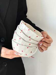 Bộ 1/4 bát sứ, bát sứ hình trái tim tối giản không đối xứng được nặn bằng tay, bát đựng sữa chua/salad/súp dễ thương, thích hợp cho các dịp lễ, họp mặt, tiệc tùng, có thể rửa bằng máy rửa chén và tiệt trùng. - Nhiều màu - Xem 3
