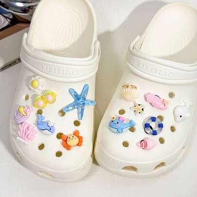 Set de 14 piezas de decoraciones para sandalias con tema de playa, conchas marinas, cangrejo, estrella de mar, delfines, ideal para regalos