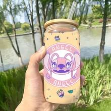 Disney 1个迪士尼玻璃杯，印有可爱天使图案，耐用防漏，带吸管，容量480毫升，带防伪码的包装盒。 - 安琪 - 查看 3