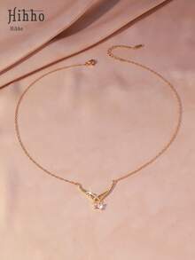 Hihho 1件“丘比特之心”天使翅膀双心壁龛优雅项链，送给女朋友/闺蜜的礼物 - 雙心V型 - 查看 5