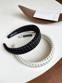 2pcs Polka Dot Black & White Fabric Headbands, Flattering Hairband For Girls - Multicolor - View 7