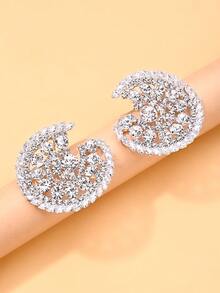 2pcs New Geometric Sparkling Earrings, Rhinestone Elegant Daily Wear Accessories For Women - Silver - View 5