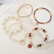 Bộ 5 chiếc vòng tay thủ công hình trái tim đính hạt ngọc trai giả phong cách Bohemian thời trang, hình giọt dầu. - Nhiều màu - Xem 3