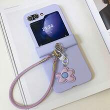 奢华黑灰渐变手机壳，带挂绳，防摔后盖，适用于三星 Galaxy Z Flip 5、Z Flip 6、Z Flip 4、Z Flip 3 - 淡紫色 - 查看 7