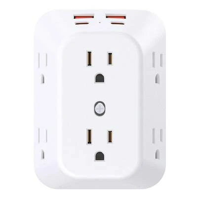 DEPOW Multi Plug Wall Outlets, 6-Port Outlet Extender With 4 Charging USB Ports (2 USB A, 2 USB C), 4 Sided 1050J Surge Protector Power Strip Wall Plug Adapter Reserved For Home Travel And Office Use