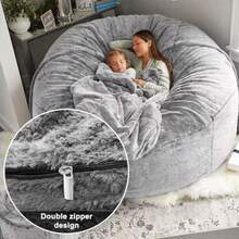 Bean Bag Chair For Adults No Filling Comfy Living Room Chairs Gaint Bean Bag For Stuffed Animal Storage 3.5FT Greygift - 灰色 - 查看 3