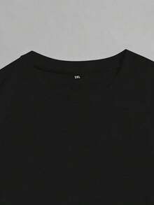 Men's Plus Size Short-Sleeved T-Shirt With Round Neck And Letter Print - Black - View 7