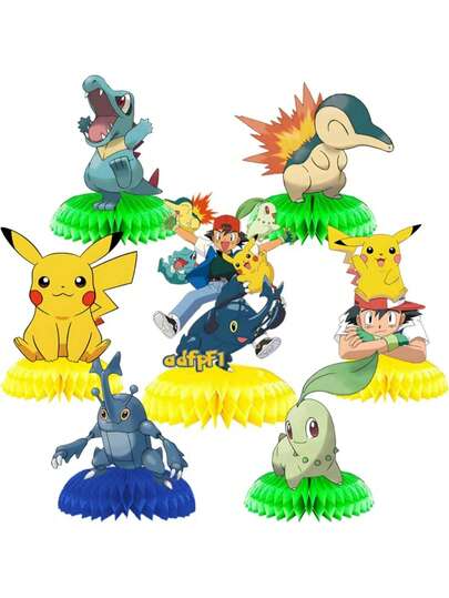 pokemon 主题生日派对用品套装 - 儿童主题庆典桌面装饰、中心摆件