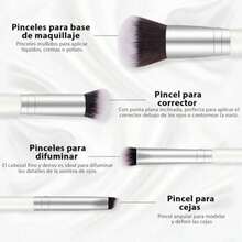 Pinceles de Maquillaje 2 En 1 Brocha de Base de Contorno de Doble Punta Paquete de 2 Brochas Correctoras Brocha para Sombra de Ojos para Cejas Líquidos Polvos Pulido Mezcla Blanco - Blanco - Ver 2