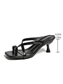 5厘米新款撞色极简坡跟人字拖，女士露趾高跟鞋，2025夏季新款 - 黑色 - 查看 6